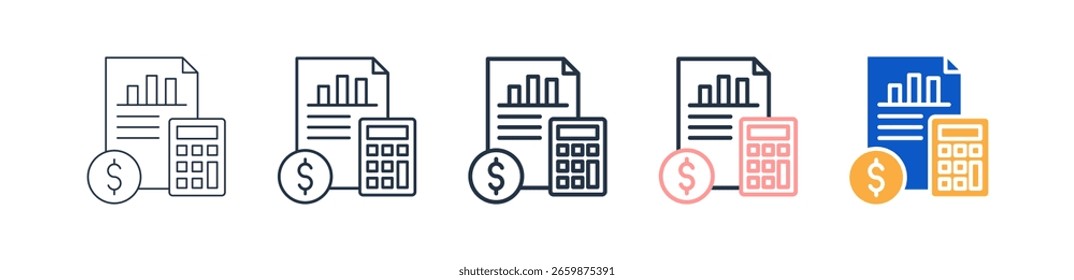 Presupuesto diferentes iconos de estilo conjunto de Ilustración vectorial.