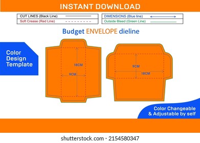 Budget Envelope, vertical and horizontal style budget envelope dieline template