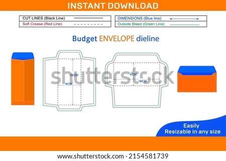 Budget Envelope, vertical and horizontal style budget envelope dieline template