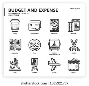 Budget and Expense icon set for web design, book, magazine, poster, ads, app, etc.