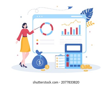 Budget Financial Analyst To Managing Or Planning Spending Money At Checklist On Clipboard, Calculator And Calendar Background Vector Illustration