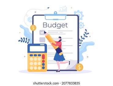 Budget Financial Analyst to Managing or Planning Spending Money at Checklist on Clipboard, Calculator and Calendar Background Vector Illustration