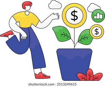 Budget fund digital grow chart marketing concept. Search Engine, optimization online finance business growth web arrow analytics chart graph with banknote stack on mobile.