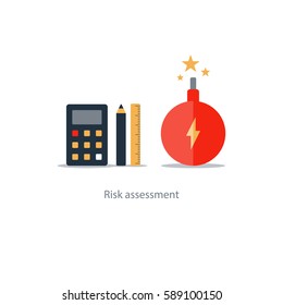 Budget fund measure and plan spending, financial calculation tools, risk investment strategic solution, money analytics, vector illustration icons