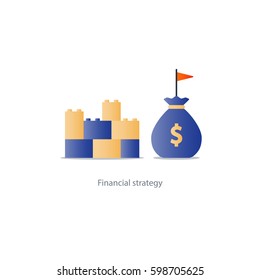Budget fund planning, financial investment strategy, bank savings account, business solutions concept,  money insurance, capital building, vector illustration