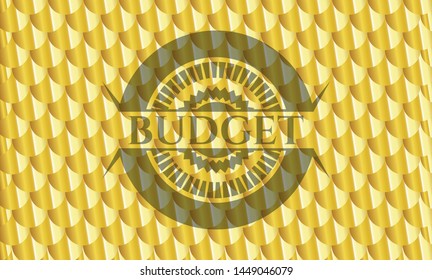 Budget golden emblem or badge. Scales pattern. Vector Illustration. Detailed.