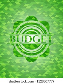 Budget green emblem with triangle mosaic background