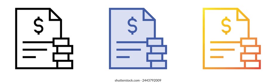icono de presupuesto. Diseño de estilo de relleno lineal, azul y degradado aislado sobre fondo blanco