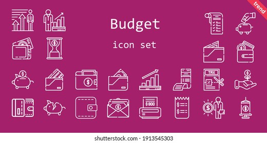 budget icon set. line icon style. budget related icons such as profits, shopping list, wallet, piggy bank, time is money, bill, investment, tax, funds, invoice, salary