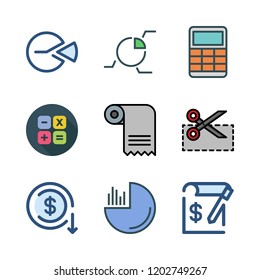 budget icon set. vector set about coupon, devaluation, invoice and calculator icons set.