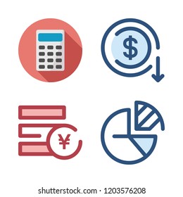 budget icon set. vector set about pie chart, devaluation, yen and calculator icons set.