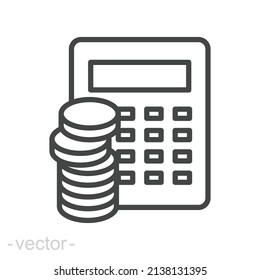 Budget icon. Simple outline style. Money flow account with calculator. Business concept. Vector design illustration isolated. Editable stroke EPS 10