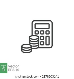 Budget icon. Simple outline style. Money flow account with calculator. Business concept. Vector design illustration isolated. EPS 10.