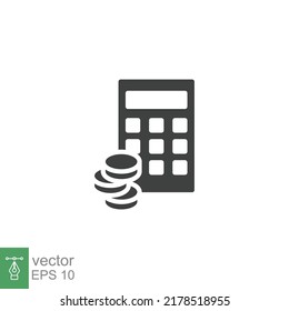 Budget icon. Simple solid style. Money flow account with calculator. Business concept. Vector design illustration isolated. EPS 10.