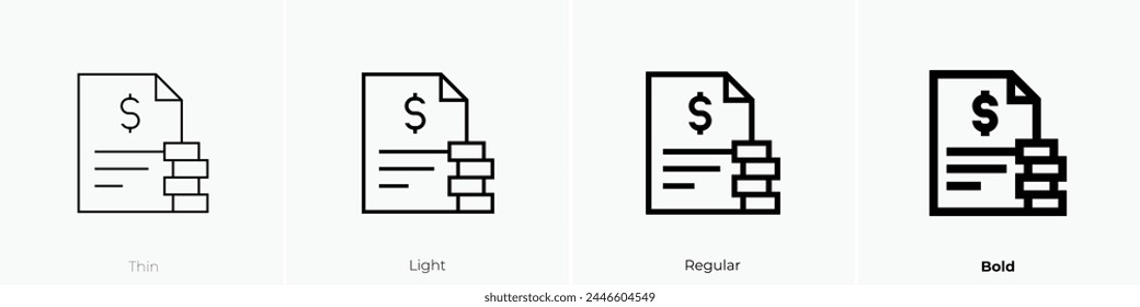 budget icon. Thin, Light Regular And Bold style design isolated on white background