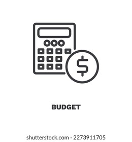 Budgetsymbol. Dünne Linie Budget Symbol aus Start- und Strategiesammlung. Rahmenvektor einzeln auf weißem Hintergrund. Bearbeitbare Budgetsymbole können im Web und mobil verwendet werden