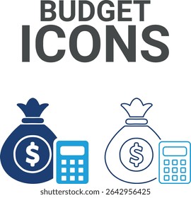 Budget icons, Line art Vector illustration in a thin line modern style of inspection-related icons: documentation, auditor, Audit icon set. Accounting line icons collection.