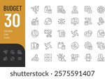 Budget Line Editable Icons set. Vector illustration in modern thin line style of finance related icons: accounting, bookkeeping, distribution, and more. Pictograms and infographics.