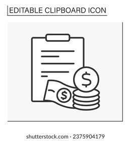 Budget line icon. Coins and cash. Banking system. Budget plan. Business concept. Isolated vector illustration. Editable stroke