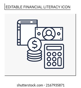  Budget line icon. Budget plan. Accumulations. Calculating expenses. Financial literacy concept. Isolated vector illustration. Editable stroke