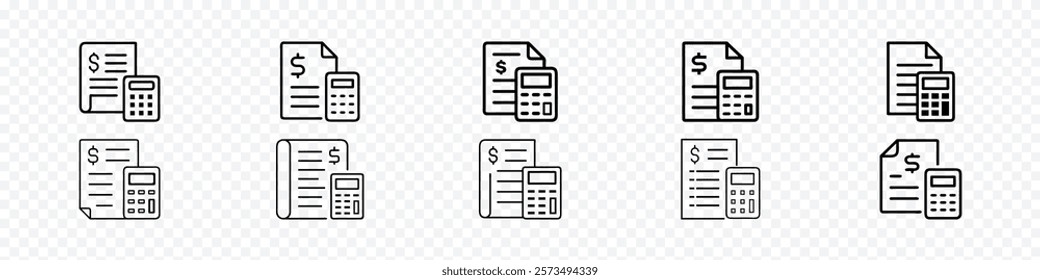 Budget line icon. Tax calculator icon.  accountant using a calculator with a pen, Calculator and financial document outline vector icon. Finance Planning symbol