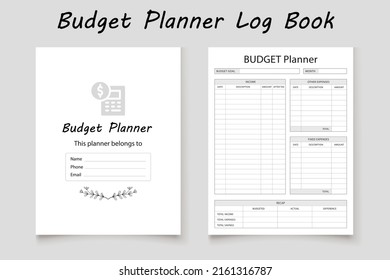 Budget logbook planner template design for KDP Interior. Low content KDP interior