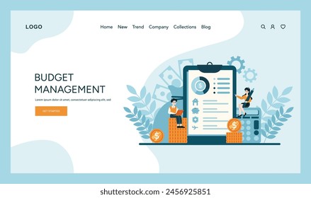 Budget Management concept. Navigating through financial planning and analysis with ease. Fiscal responsibility and strategy in action. Flat vector illustration