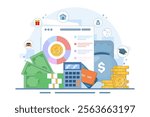 Budget management concept. Personal financial control. Cash flow. Personal budget planning. Budget plan. Modern flat cartoon style. Vector illustration on white background.