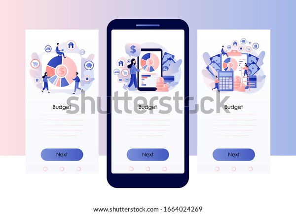 Budget management. Personal financial\
control. Cash flow. Screen template for mobile smart phone. Modern\
flat cartoon style. Vector\
illustration