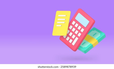 Budget money calculation and accounting banner copy space vector illustration. Financial balance banking report checking analyzing economy management cash currency dollar and calculator
