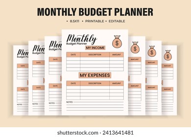 Budget monthly planner vector templates.