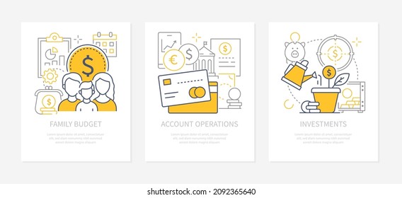 Budget, operations, investment - modern line design style banners set