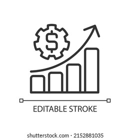 Budget pixel perfect linear icon. Estimated revenue. Tracking income and expenses. Organizing finances. Thin line illustration. Contour symbol. Vector outline drawing. Editable stroke. Arial font used