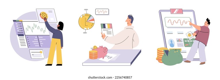 Budget plan concept. Evaluates income and expenses, analyzes investments and savings. Financial literacy and economics, accounting. Planning and distribution of money. Income and expenses report