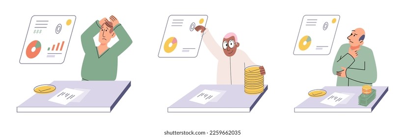 Budget plan concept. Evaluates income and expenses, analyzes investments and savings. Financial literacy and economics, accounting. Planning and distribution of money. Income and expenses report