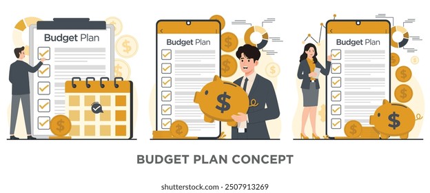 Plan presupuestario concepto de planificación financiera Vector ilustrador analista financiero gestión