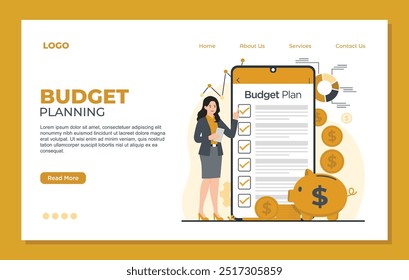 Modelo de página inicial do plano de orçamento conceito de planejamento financeiro ilustrador de vetor site gerenciamento de analistas financeiros