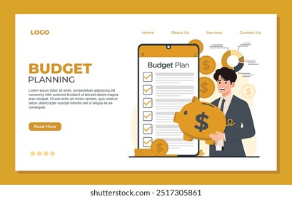 Budget plan landing page template financial planning concept vector illustrator website financial analyst management