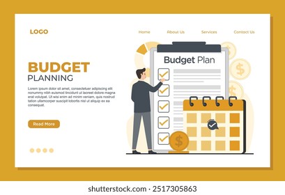 Budget plan landing page template financial planning concept vector illustrator website financial analyst management