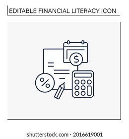 Budget plan line icon.Evaluating earnings and expenses. Accumulations. Financial plan for defined period, storm future goals.Financial literacy concept. Isolated vector illustration. Editable stroke