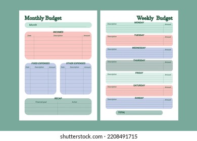 Plan presupuestario para multicolor de semana y mes