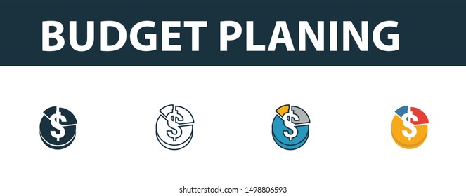 Budget Planing icon set. Four elements in diferent styles from online marketing icons collection. Creative budget planing icons filled, outline, colored and flat symbols.