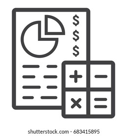 Budget planing line icon, business and finance, calculate sign vector graphics, a linear pattern on a white background, eps 10.