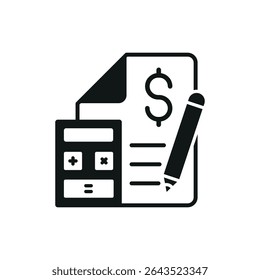 Budget planner in bold silhouette forms a strong and modern financial tracking icon.