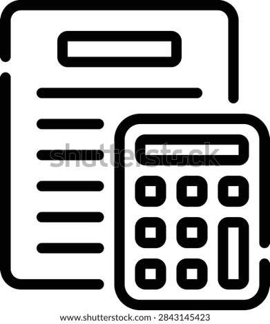 Budget planner document with calculator outline icon for budgeting, expense management, financial planning, accounting, and personal finance concept.