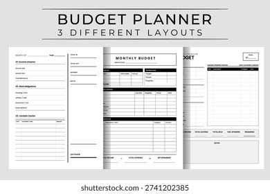  Budget Planner Interior, Personal Finance Income Tracker, Vector, Illustration, Printable.