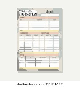 Budget planner for a month A4 format abstract background
