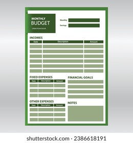 Plantilla mensual de planificador de presupuesto, diseño de plan de vector modificable