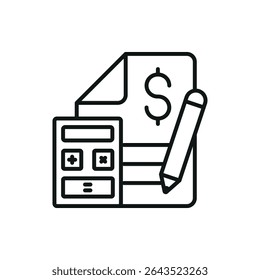 Budget planner with outlined cover and dollar sign offers a clear and practical finance icon.