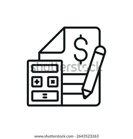 Budget planner with outlined cover and dollar sign offers a clear and practical finance icon.